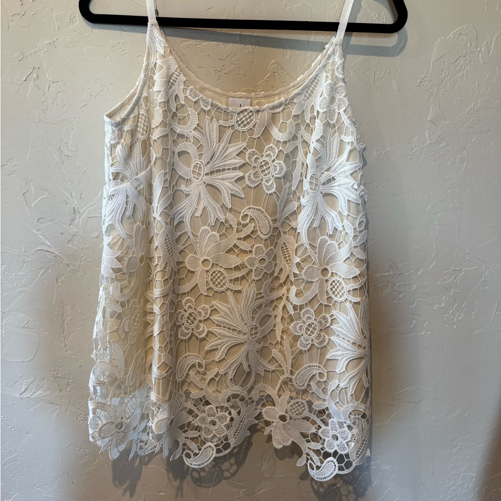 CAbi Cream Sleeveless Camisole with Lace and Relaxed Style